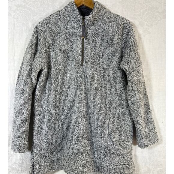 Soft Surroundings Tops - Soft Surroundings Sweatshirt Medium Gray Fuzzy Teddy Bear 1/4 Zip Pockets Cozy